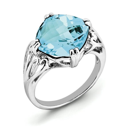 Sterling Silver Rhodium Checker-Cut Light Swiss Blue Topaz Ring