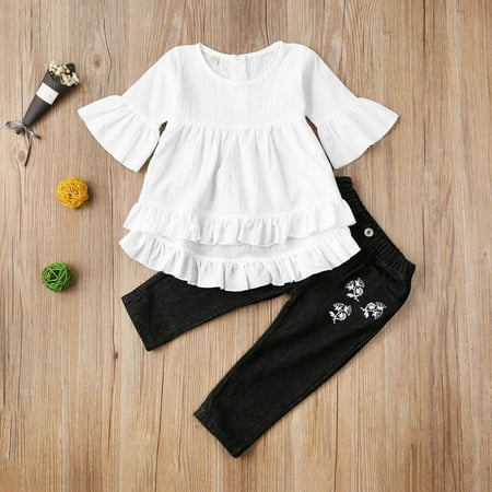 Toddler Kid Baby Girls Ruffle Blouse Top + Floral Denim Long Pant Clothes Outfit Set
Toddler Kid Baby Girls Ruffle Blouse Top + Floral Denim Long Pant Clothes Outfit Set