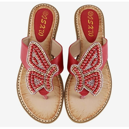 Fjofpr Women Shoes Clearance Rhinestone Pearl Butterfly Decorated Shoes