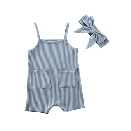 jaweiw Toddler Summer Romper Suit Solid Color Sleeveless Spaghetti Strap Short Jumpsuit Bowknot Hairband Outfits 
jaweiw Toddler Summer Romper Suit Solid Color Sleeveless Spaghetti Strap Short Jumpsuit Bowknot Hairband Outfits