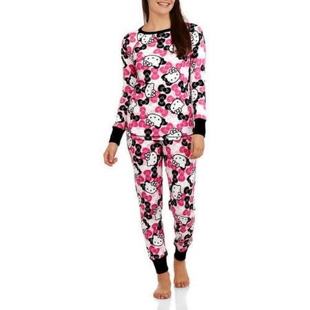 Hello Kitty Women's License Pajama Thermal Sleep Top and Pant 2 Piece Sleepwear Set