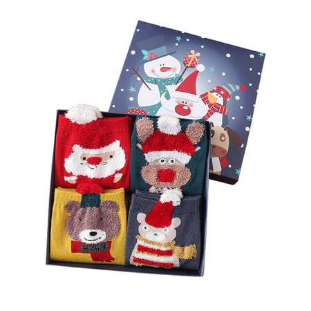 BESTHUA 4 Pairs Christmas Socks Santa Socks Gift Boxed for Women