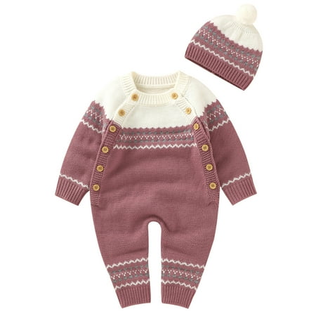 Nokpsedcb 2PCS Infant Baby Girls Boys Long Sleeve Round Collar Stripe Knitted Jumpsuit Dark Pink 3-6 Months
Nokpsedcb 2PCS Infant Baby Girls Boys Long Sleeve Round Collar Stripe Knitted Jumpsuit Dark Pink 3-6 Months