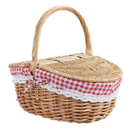 Country Style Wicker Picnic Basket Hamper with Lid and Handle