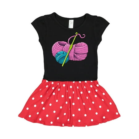 Inktastic Blue and Pink Yarn with Crochet Hook Gift Toddler Girl Dress