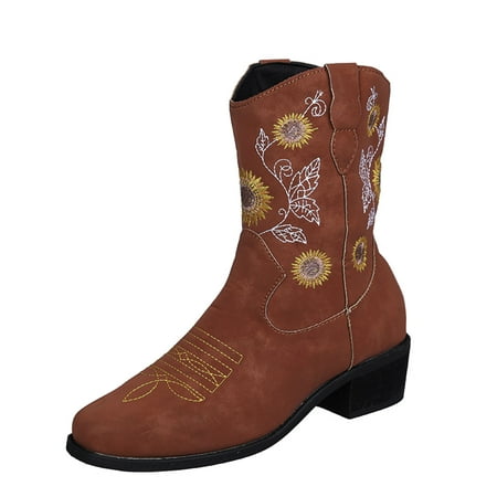 Ladies Fashion Leather Face Sunflower Embroidered Square Toe Chunky Heel Mid Boots
Ladies Fashion Leather Face Sunflower Embroidered Square Toe Chunky Heel Mid Boots