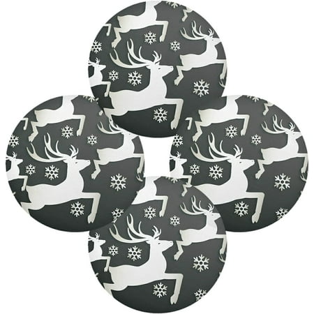 

SKYSONIC Black Reindeer Snowflake Round Placemats for Dining Table Non-Slip Heat-Resistant Polyester Table Mats Set of 4 Washable Table Mats for Kitchen Dining Table Decoration