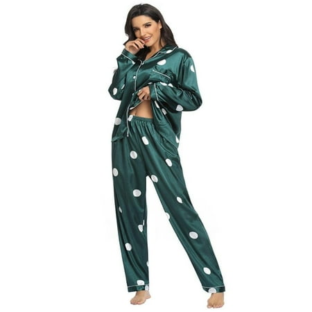 Promotion Sell!Autumn Spring Womens Silk Satin Pajamas Set Button down Floral Dot Pattern Sleepwear Loungewear Ladies Long Sleeve Pajamas Nightgown
Promotion Sell!Autumn Spring Womens Silk Satin Pajamas Set Button down Floral Dot Pattern Sleepwear Loungewear Ladies Long Sleeve Pajamas Nightgown