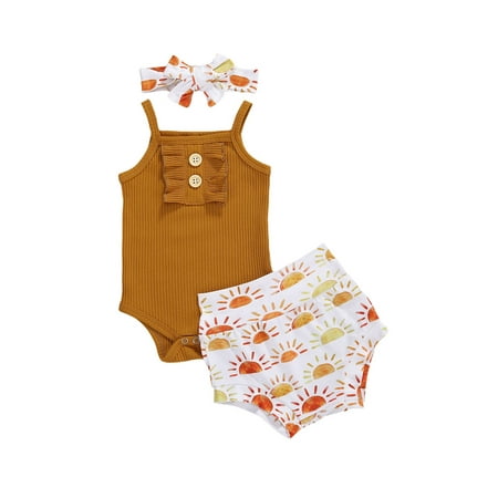 Gwiyeopda Baby Girls 3 Pcs Outfit Knitted Sleeveless Button Romper + Sun Print Shorts + Bow Headwear Set
Gwiyeopda Baby Girls 3 Pcs Outfit Knitted Sleeveless Button Romper + Sun Print Shorts + Bow Headwear Set