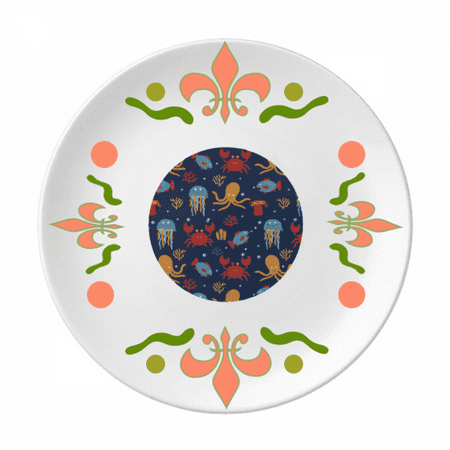 Deep Sea Cuttlefish Jellyfish Crab Flower Ceramics Plate Tableware Dinner Dish