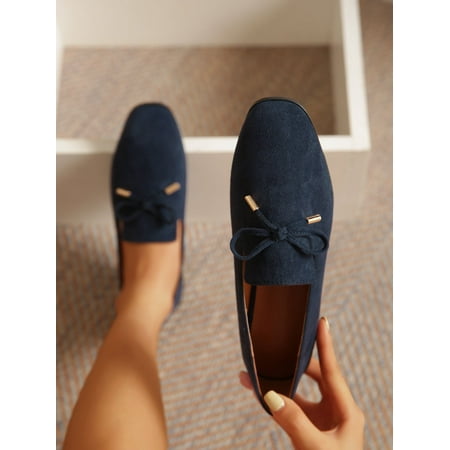 Bow Decor Faux Suede Flat Loafers Women‘s Footwear