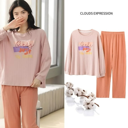 QWZNDZGR Spring Autumn New 100%Cotton Elegant Women s Pajama Sets Pyjamas Cartoon Print Sleepwear Long Pijama Mujer Nightsuit Home Lounge