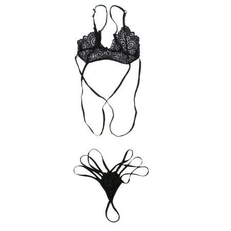 COUTEXYI Women s Sexy Bandage Lace Cross Belt Hollow Bra and Panty Set