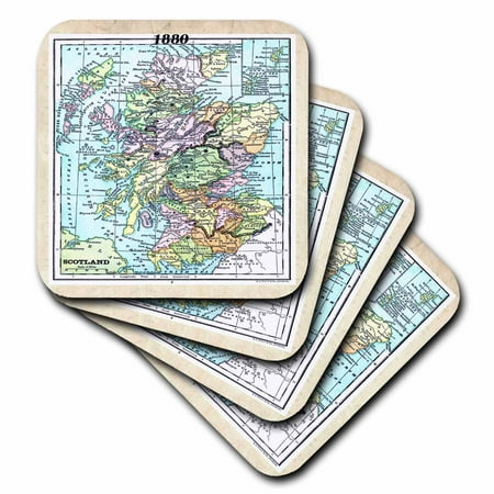 3dRose 1880 Map Of Scotland - Soft Coasters set of 8