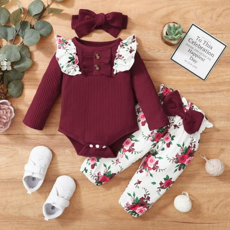 Patgoal 3PCS/Set Newborn Baby Girl Outfits Ruffled Sleeve Bodysuit Romper Top+Floral Print Pants+Headband Infant Clothing Set 3-24M
Patgoal 3PCS/Set Newborn Baby Girl Outfits Ruffled Sleeve Bodysuit Romper Top+Floral Print Pants+Headband Infant Clothing Set 3-24M