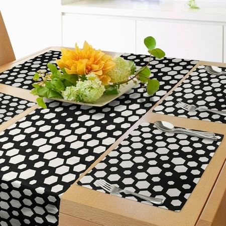 

Abstract Table Runner & Placemats Continuing Formation of Hexagons on a Dark Background Simplistic Layout Set for Dining Table Placemat 4 pcs + Runner 12 x72 Charcoal Grey Ivory by Ambesonne