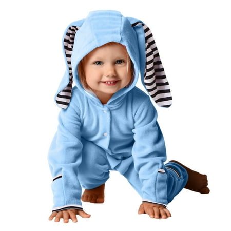 AIMAOMI Baby Boys Girls Rabbit Ears Footed Hooded Romper Jumpsuit Coat H