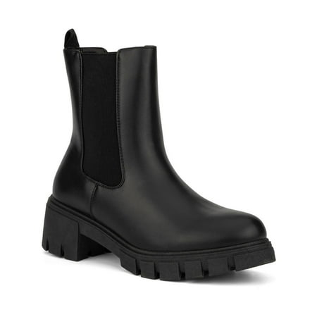Olivia Miller Womens Arianna Faux Leather Lug Sole Ankle Boots