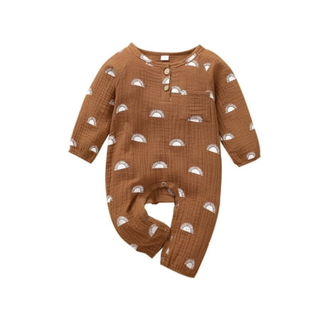 Seyurigaoka Baby Girls Boys Jumpsuit Printing Long Sleeve Round Collar Romper