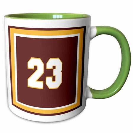 

3dRose Number 23 in white trimmed in gold on a maroon background outer trim white gold maroon - Two Tone Green Mug 11-ounce