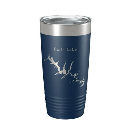 

Falls Lake Map Tumbler Travel Mug Insulated Laser Engraved Coffee Cup Durham North Carolina 20 oz Navy Blue