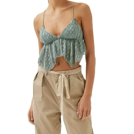 Women Summer Lace Spaghetti Strap Camisole Ruffle Pleated V Neck Bustier Tie Backless Sleeveless Crop Top
Women Summer Lace Spaghetti Strap Camisole Ruffle Pleated V Neck Bustier Tie Backless Sleeveless Crop Top