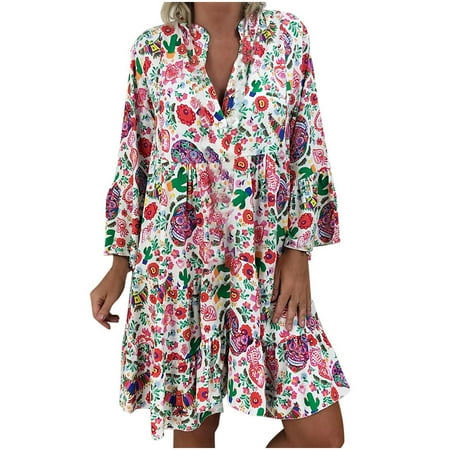 Hfyihgf Women s Summer Boho Tunic Dress Floral Printed Bell 3/4 Sleeve Casual Loose Button V Neck Ruffle Swing Mini Dresses Plus Size(Pink L)
Hfyihgf Women s Summer Boho Tunic Dress Floral Printed Bell 3/4 Sleeve Casual Loose Button V Neck Ruffle Swing Mini Dresses Plus Size(Pink L)