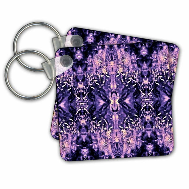 3dRose Purple Black Baroque Gothic Pattern - Key Chains, 2.25 by 2.25-inch, set of 2