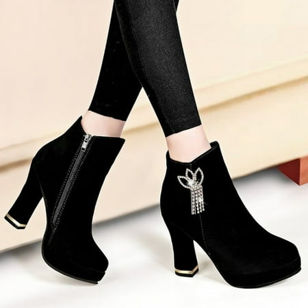 Women Ankle Boots Autumn And Winter Fashion Rhinestone Round Toe Waterproof Platform With Thick Square Heel Comfortable High Heels
Women Ankle Boots Autumn And Winter Fashion Rhinestone Round Toe Waterproof Platform With Thick Square Heel Comfortable High Heels