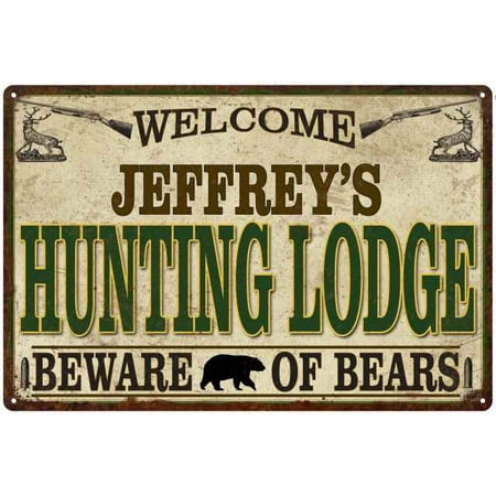 JEFFREY'S Hunting Lodge signPersonalized Man Cave 12x18 Metal Sign 112180085033