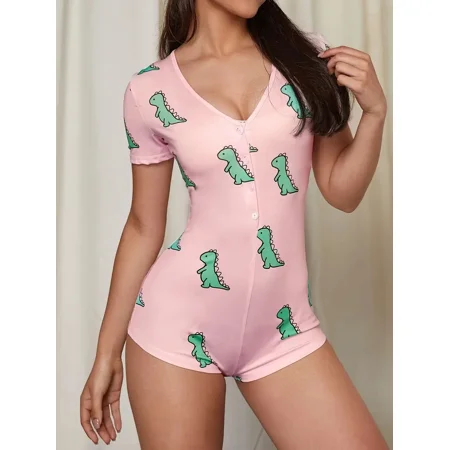 Dinosaur Print Slim Half Open Short Sleeve Pajamas Comfortable One-Piece Shorts Jumpsuit Pajamas Women‘s Loungewear & Sleepwear
Dinosaur Print Slim Half Open Short Sleeve Pajamas Comfortable One-Piece Shorts Jumpsuit Pajamas Women‘s Loungewear & Sleepwear