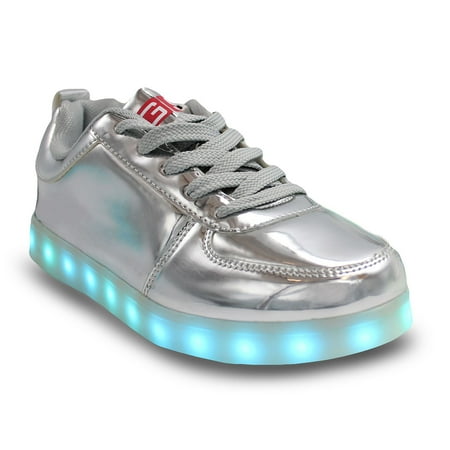 Family Smiles LED Light Up Sneakers Kids Low Top Boys Girls Unisex Lace Up Shoes Silver Toddler US 9.5 / EU 26