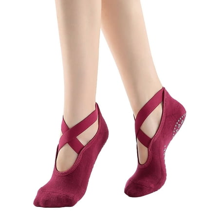 One opening Ballet Shoes Cross Straps Anti-slip Particles Bottom Terry Socks