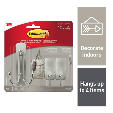 Command Large Double and Small Brushed Nickel Hooks 1 Large Hook 2 Small Hooks 1 Large Strip 2 Small Strips 17036BN-VPES
Command Large Double and Small Brushed Nickel Hooks 1 Large Hook 2 Small Hooks 1 Large Strip 2 Small Strips 17036BN-VPES