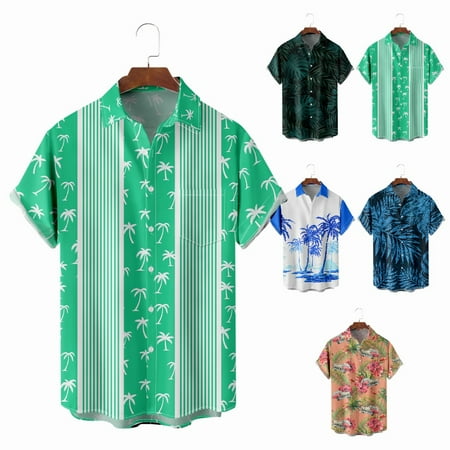 Teens Mens Crewneck Button Down Shirts Regular Vacation Clothes For Men