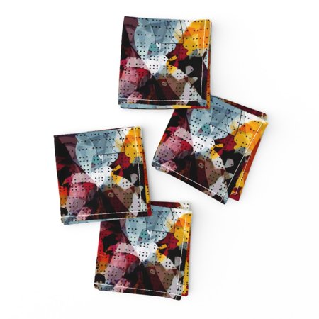 Cocktail Napkins Gestural Watercolor Abstract Painterly Floral Dots Set of 4