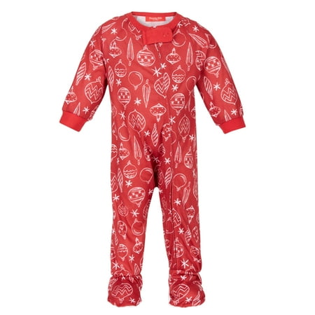 Family Pajamas Baby Ornament-Print Footed 1-p Ornaments (Red 18 Months)