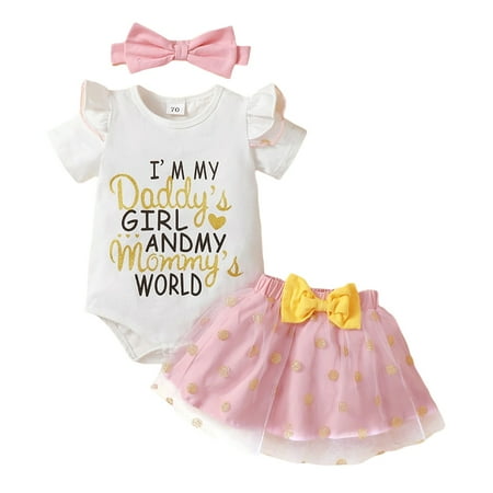 jaweiw 3Pcs Baby Girls Romper Outfit Set Sweet Style Letter Printing Round Collar Fly Sleeve Jumpsuit + Dots Mesh Skirt + Headwear
jaweiw 3Pcs Baby Girls Romper Outfit Set Sweet Style Letter Printing Round Collar Fly Sleeve Jumpsuit + Dots Mesh Skirt + Headwear