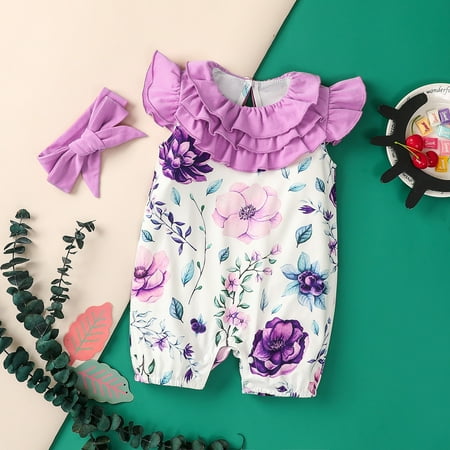Ruffled Jumpsuit+Headbands Baby Girls Romper Flowers Floral Summer Girls Romper&Jumpsuit Purple 70
Ruffled Jumpsuit+Headbands Baby Girls Romper Flowers Floral Summer Girls Romper&Jumpsuit Purple 70
