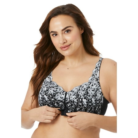 Amoureuse Women s Plus Size Scroll Embroidered Wireless Front-Close Bra Bra