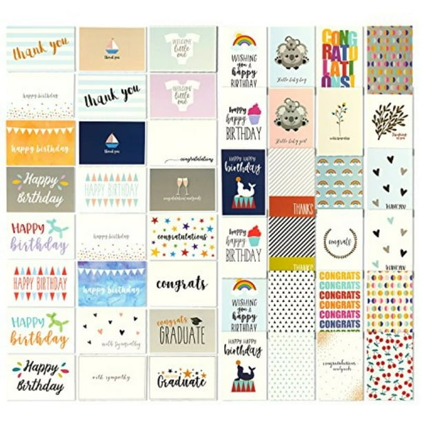48 All Occasion Greeting Cards - Assorted Happy Birthday, Thank You, Wedding, Blank Designs, Envelopes Included - 4 x 6 Inches