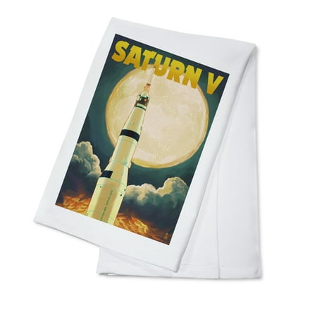 Saturn V and Full Moon (100% Cotton Tea Towel Decorative Hand Towel Kitchen and Home)