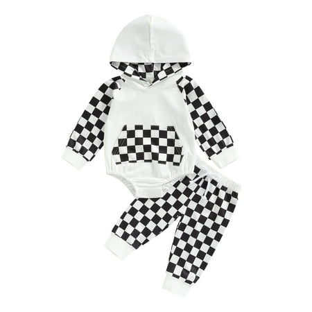 Binpure Infants Baby 2 Pcs Outfit Set Checkerboard Plaid Patchwork Long Sleeve Hooded Rompers with Long Pants
Binpure Infants Baby 2 Pcs Outfit Set Checkerboard Plaid Patchwork Long Sleeve Hooded Rompers with Long Pants
