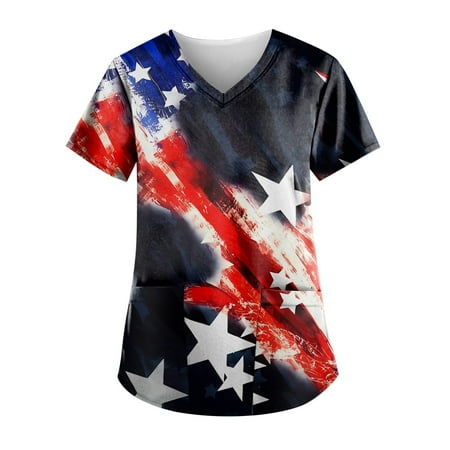 Sksloeg Scrub Tops Women Stretchy Plus Size American Flag Star Print V-Neck T-Shirts Tee Scrubs Top with Pockets Navy M
Sksloeg Scrub Tops Women Stretchy Plus Size American Flag Star Print V-Neck T-Shirts Tee Scrubs Top with Pockets Navy M