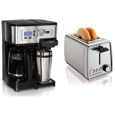 Hamilton Beach 49983 2-Way FlexBrew Coffeemaker w/2-Slice Modern Chrome Toaster