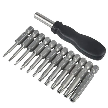 12 Pack Torx Head Screwdriver Bit Set 1/4 Inch Hex T5-T40 Star Screwdriver Tool Kit with 1 Pack Handle
12 Pack Torx Head Screwdriver Bit Set 1/4 Inch Hex T5-T40 Star Screwdriver Tool Kit with 1 Pack Handle
