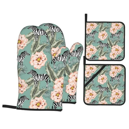 Oven Mitts and Pot Holders 4 pcs Set zebra rose palm Tropical leaves Heat Resistant Pot Holders Oven Mitts for kitchen Non-Slip Hanging Loop Oven Glove Potholders for Baking Cooking
Oven Mitts and Pot Holders 4 pcs Set zebra rose palm Tropical leaves Heat Resistant Pot Holders Oven Mitts for kitchen Non-Slip Hanging Loop Oven Glove Potholders for Baking Cooking