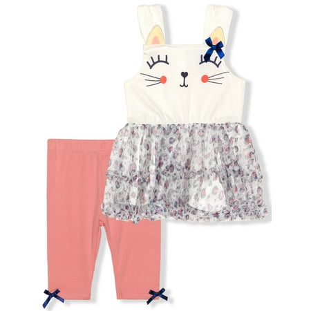 Nannette Baby Girl CAT GLITTER MESH SHORT SET (Size 3M-9M)