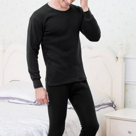 2Pcs Men Thermal Underwear Plus Velvet Suit Pajamas Home Service Backing Lining