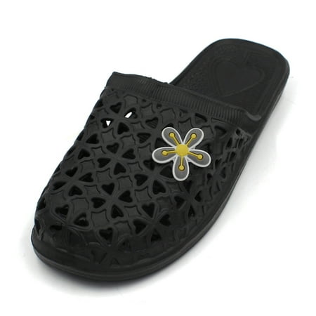 LAVRA Women s Slip on Mule Jelly Black Slide Sandals with Flower Decal